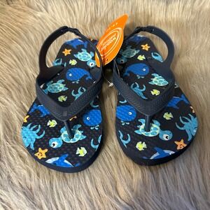 Wonder Nation Flip Flops Toddler Boy Size 11-12 Blue Ocean Animals Sandals Shoes